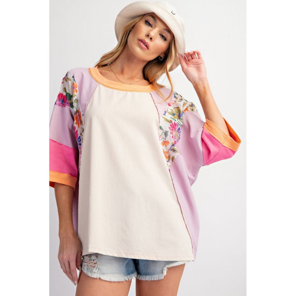 Easel Mixed Print Color Block Knit Top - image 3